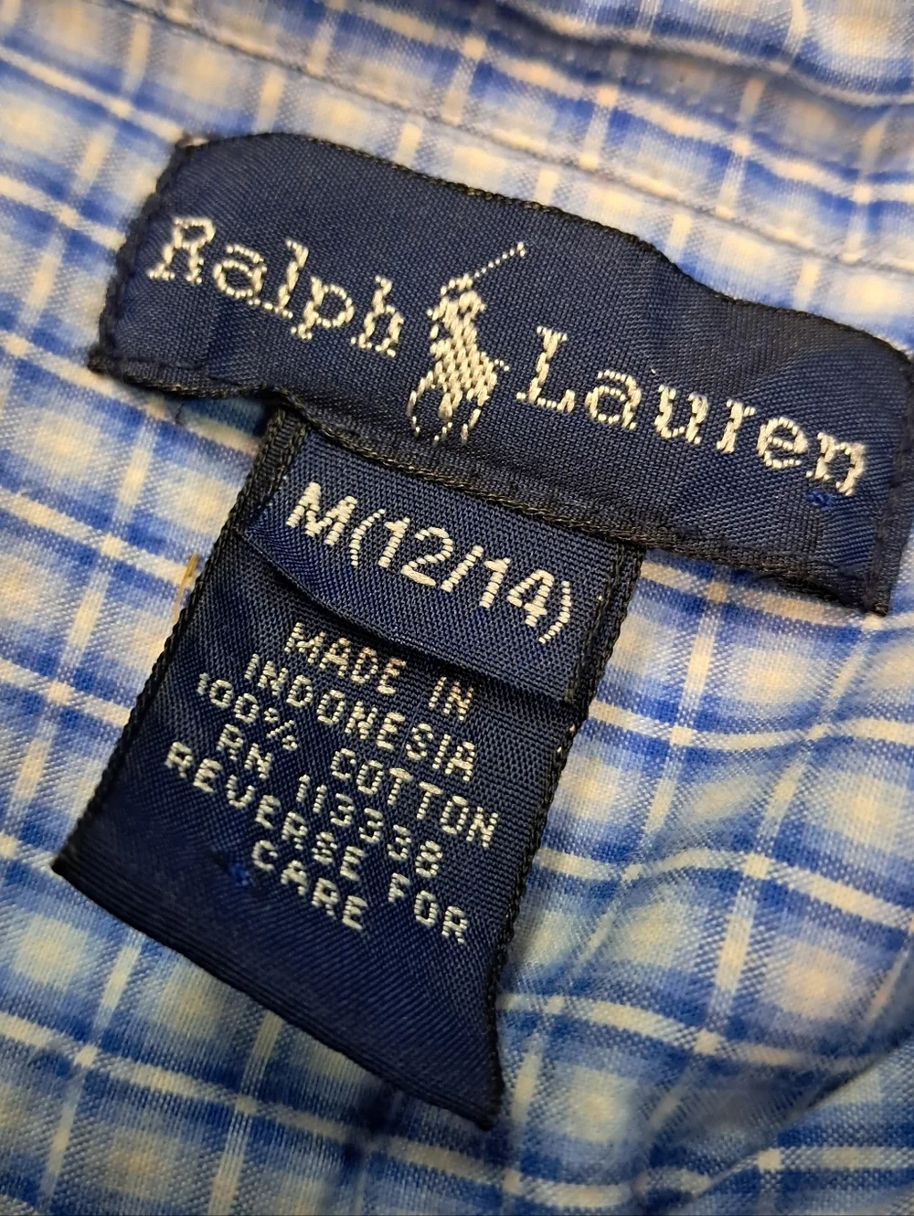 Ralph Lauren Blue Plaid Boy's Size Medium 12/14 Button-Down